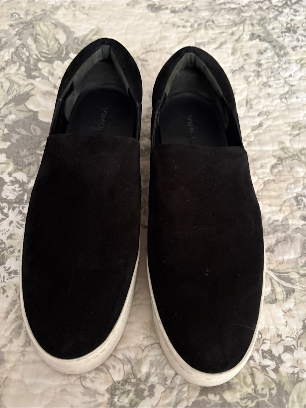 Vince Black Suede Slip-On Sneakers with White Sole